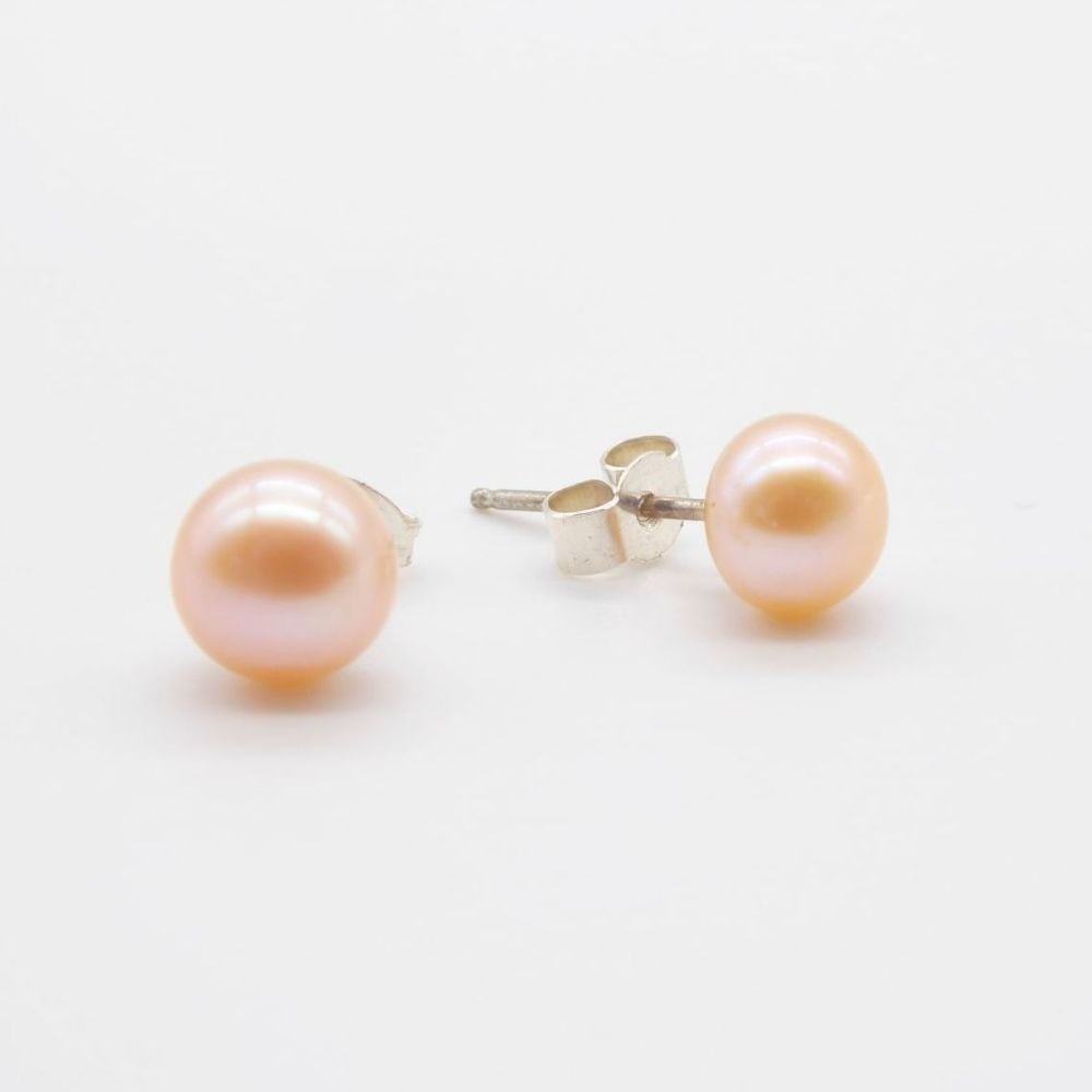 Peach Pearl Studs -  Available In Different Sizes - Prices From £29-£46