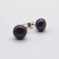 Black Peacock Purple Pearl Stud Earrings 7-8 mm