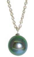 Green Hue Dainty Single Black Pearl Pendant - 5-6 mm
