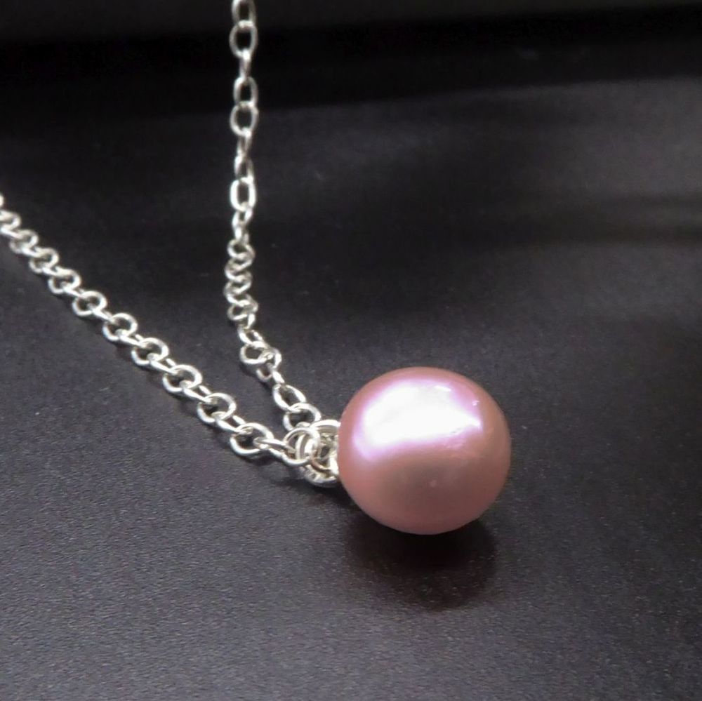 Single Pink  Pearl Necklace - 11-12mm
