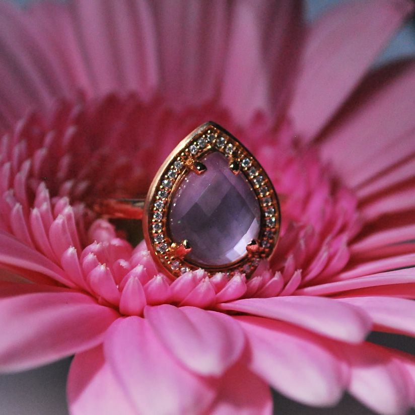 Rose gold, amethyst and diamond enagagement ring