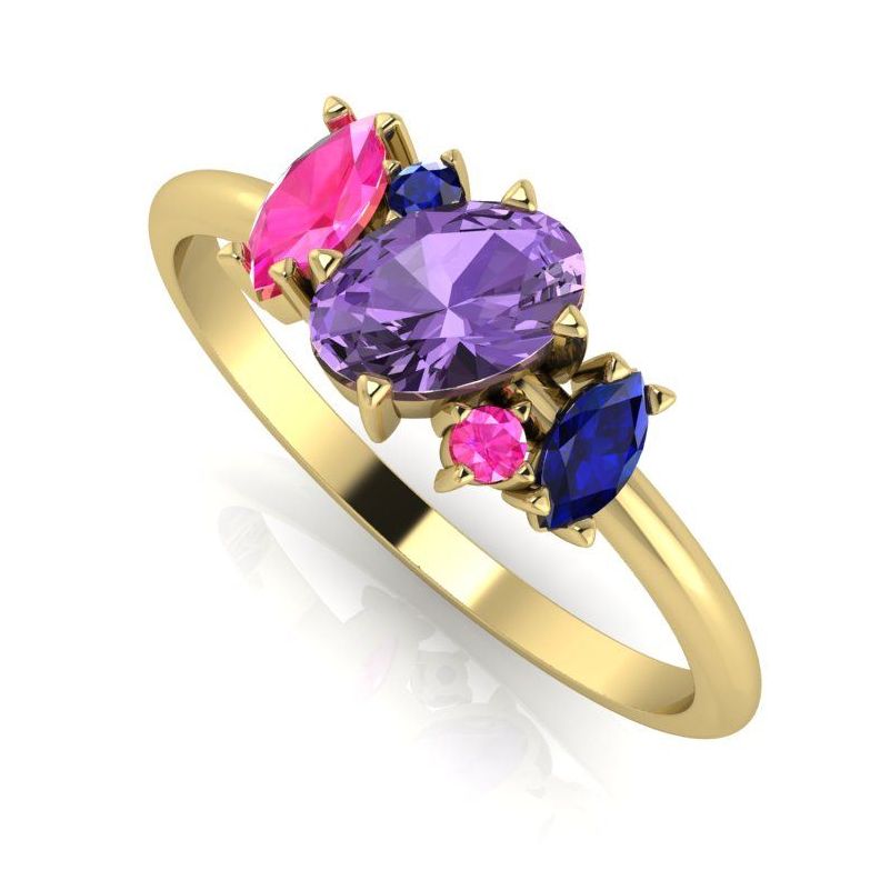 Atlantis Violet Sapphire Asymmetrical Cluster Engagement Ring