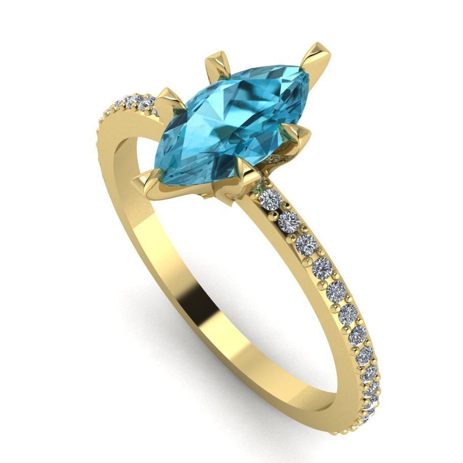 Amoret: Blue Zircon, Diamonds & Yellow Gold