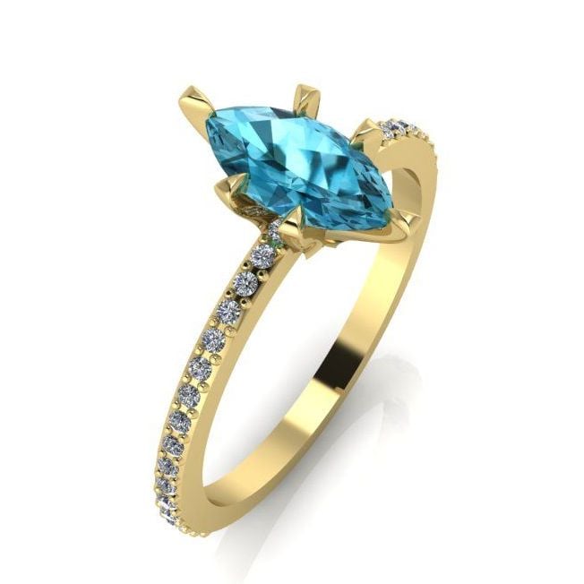 Amoret: Blue Zircon, Diamonds & Yellow Gold