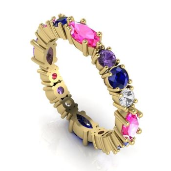 Rainbow Sapphire Eternity Ring - Yellow Gold