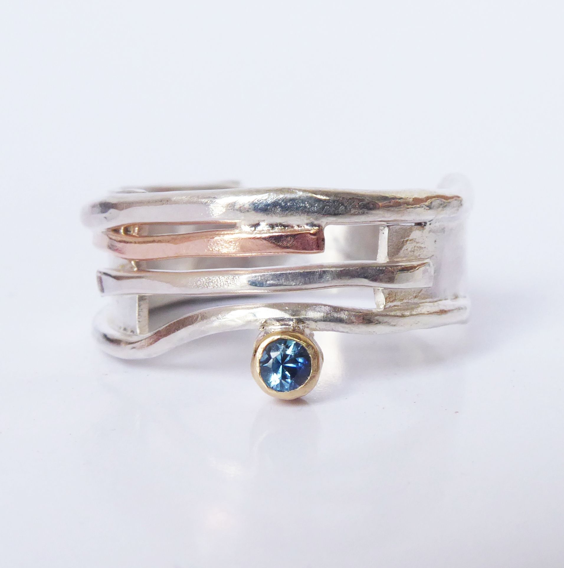 sapphire organic silver and gold ring