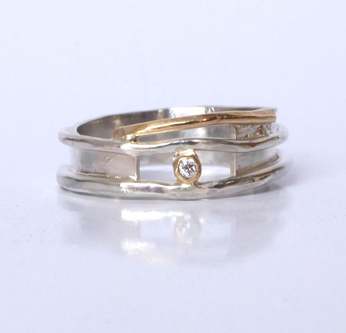 Misu handmade organic silver and gold diamond ring