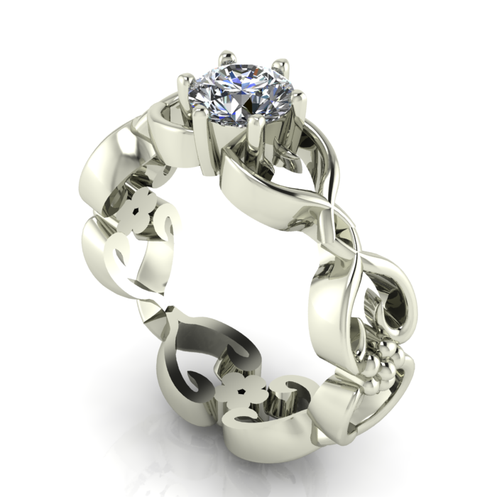 white gold floral patterened diamond engagement ring