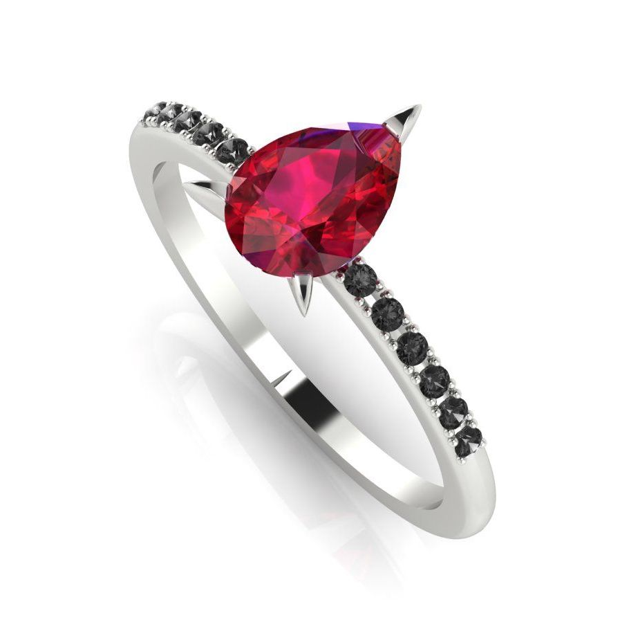 Calista: Red & Black - White Gold, Ruby & Black Diamond Engagement Ring