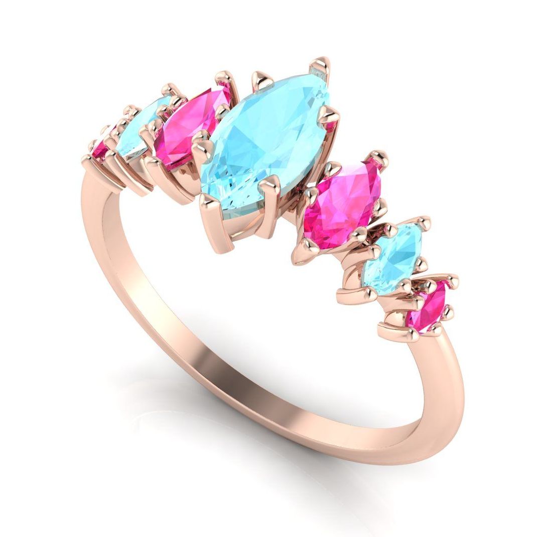 Harlequin - Aquamarine's, Pink Sapphires & Rose Gold