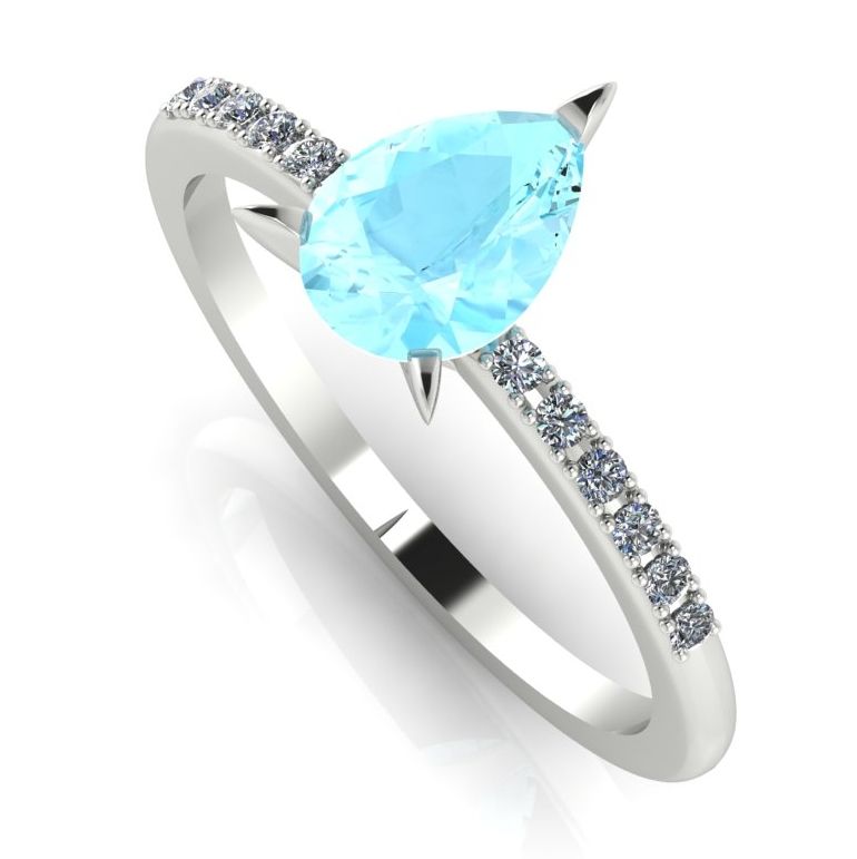 Pear shaped aquamarine and diamond engagement ring