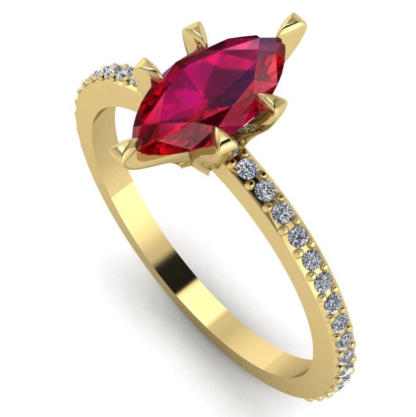 Unusual marquise ruby and diamonds engagement ring