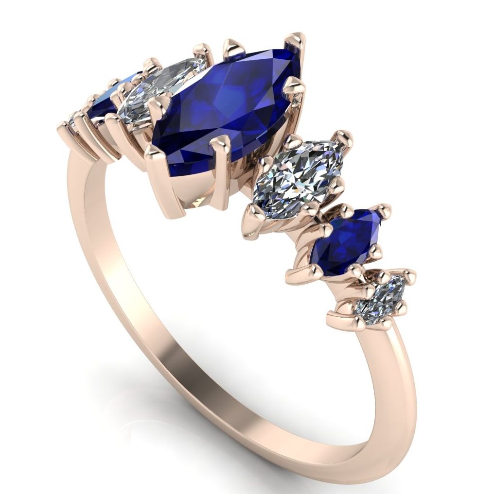 Marquise Sapphires &amp; Diamonds create an unusual and stunning 7 gemstone ros