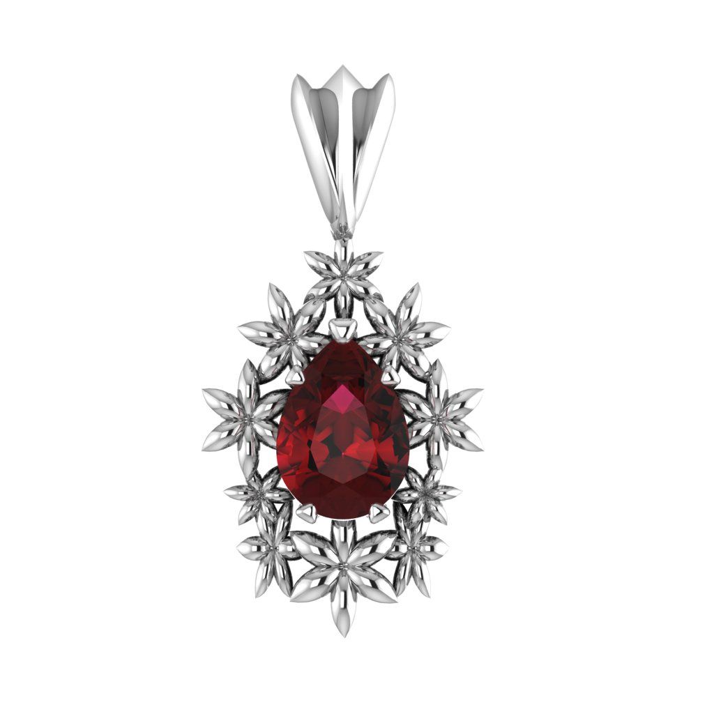 Fleur - Garnet Silver Pendant