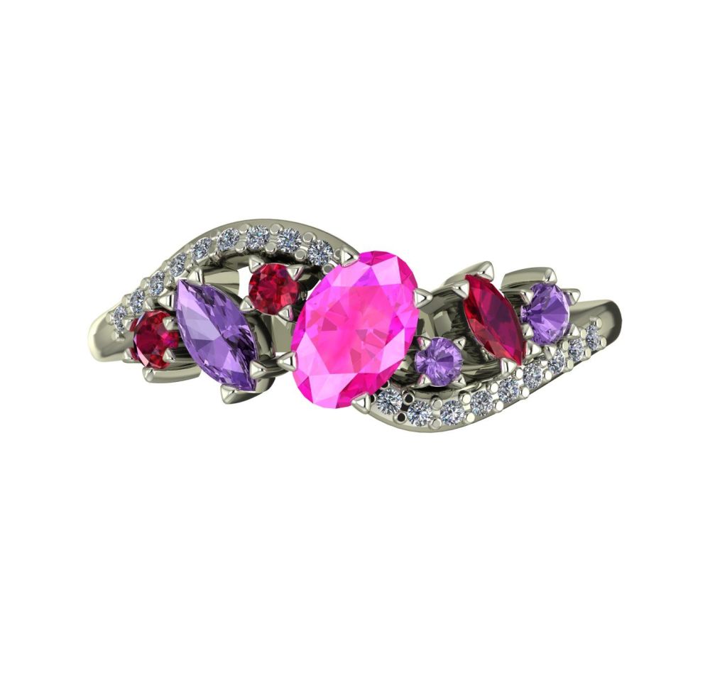 Atlantis Storm Pink Sapphire With Violet Sapphire, Rubies And Diamonds - White Gold