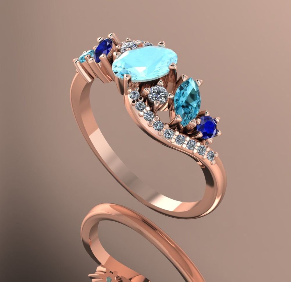 Atlantis Storm Aquamarine, Sapphire, Zircon & Diamonds - Rose Gold