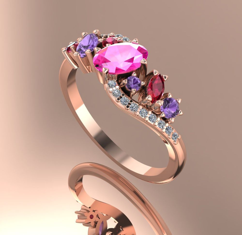 Atlantis Storm Pink Sapphire With Violet Sapphire, Rubies And Diamonds - Rose Gold
