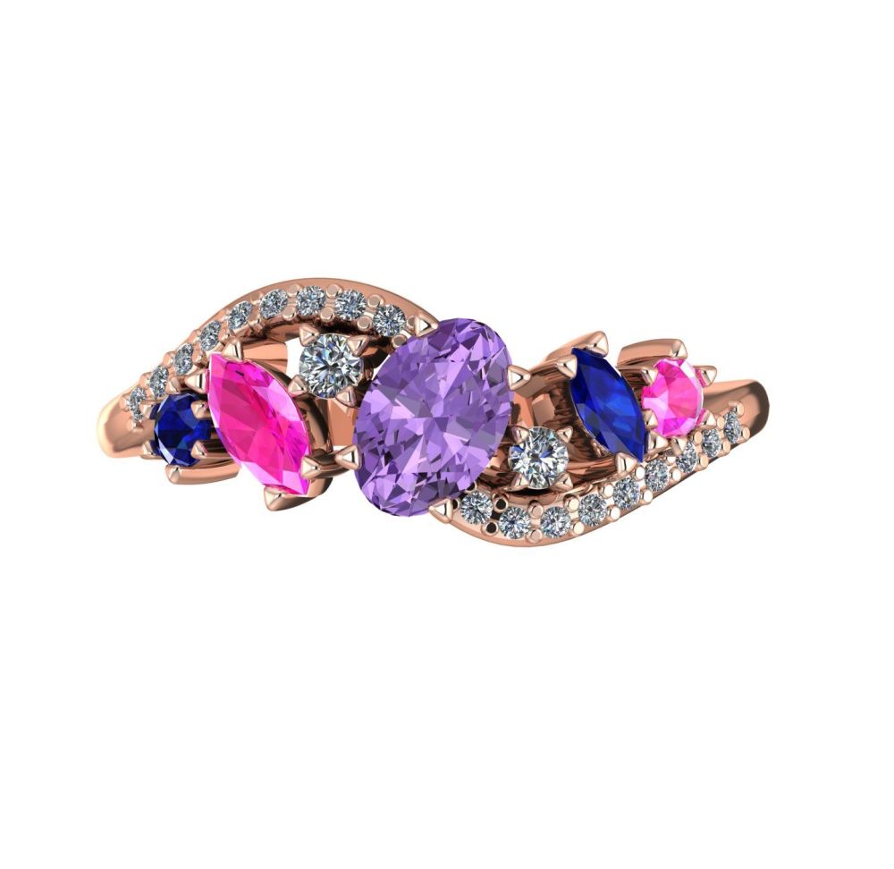 Violet, Pink & Blue Sapphires With Diamonds - Rose Gold