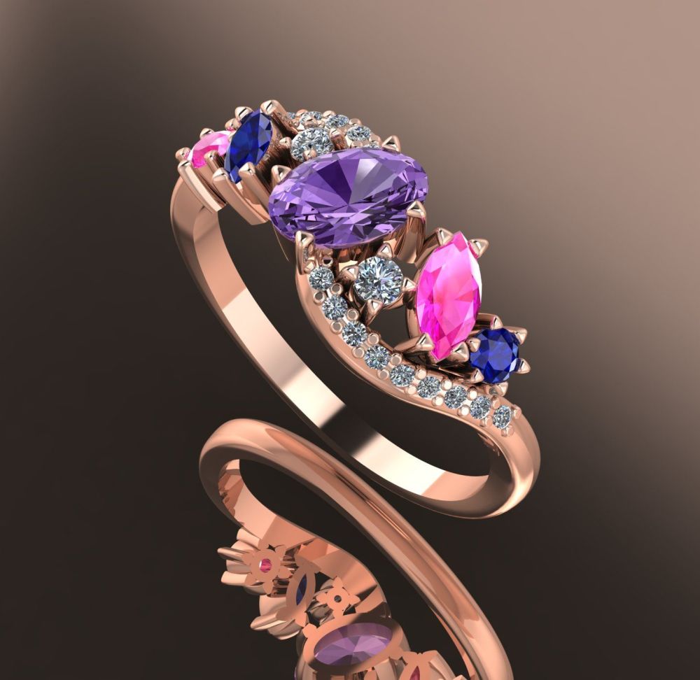 Atlantis Storm Violet , Blue & Pink Sapphire with diamonds - Rose Gold