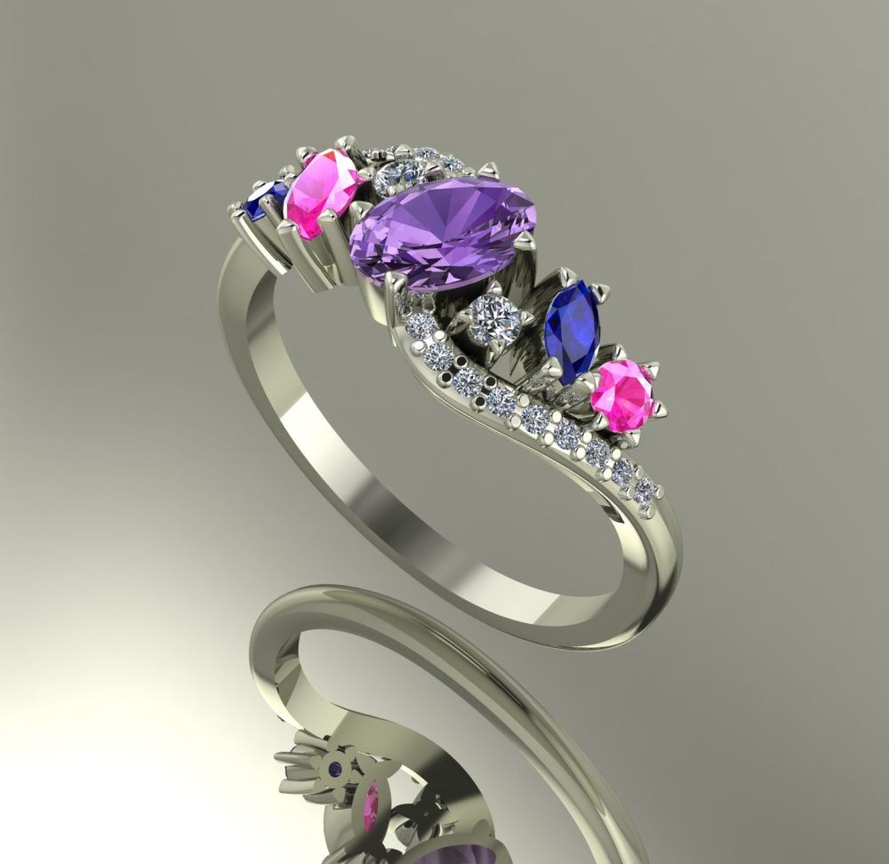 Atlantis Storm Violet , Blue & Pink Sapphire with diamonds - White Gold