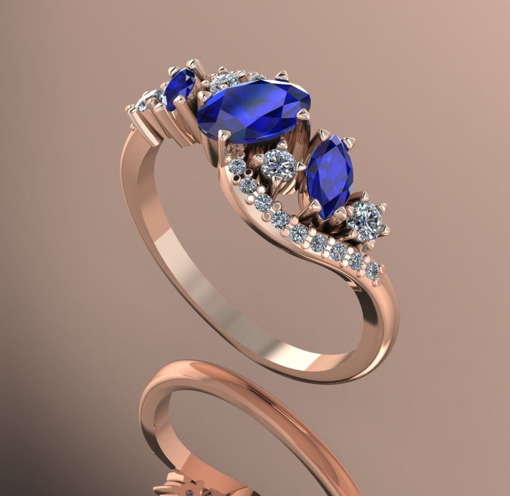 Atlantis Storm Blue Sapphire & Diamonds - Rose Gold