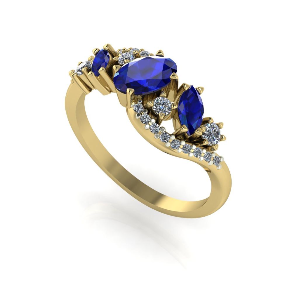 Atlantis Storm Blue Sapphire & Diamonds - Yellow Gold