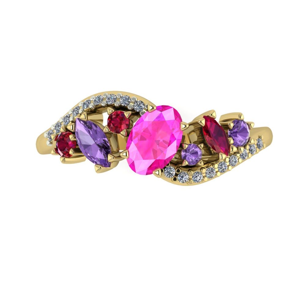Pink, Violet, Ruby, Diamond, Yellow Gold