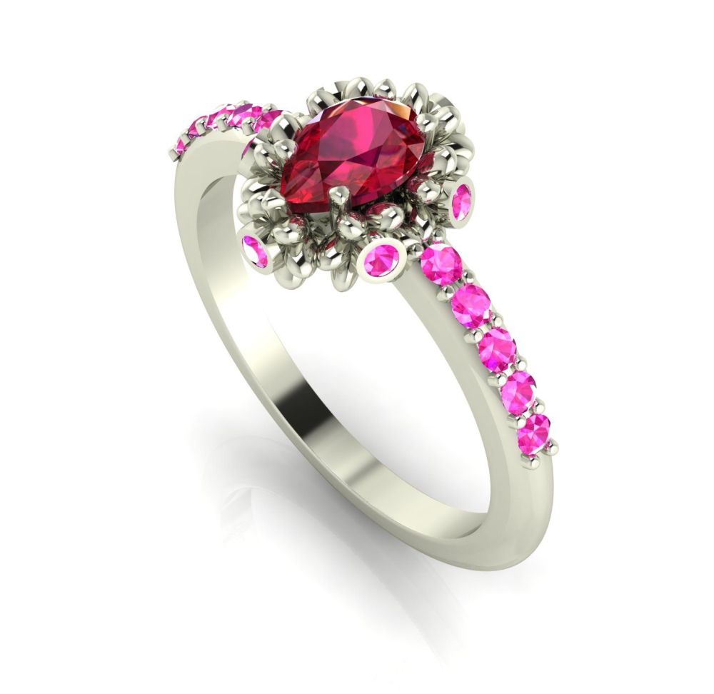 Garland: Ruby, Pink Sapphires & White Gold Ring