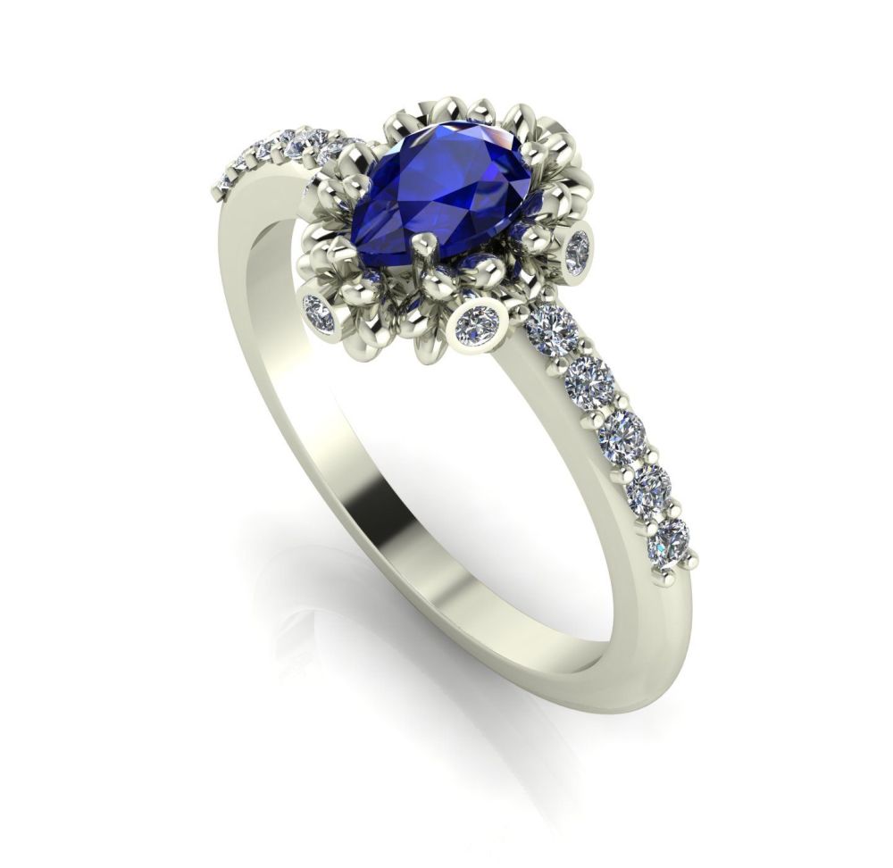 Garland: Sapphire, Yellow Diamonds & White Gold Ring