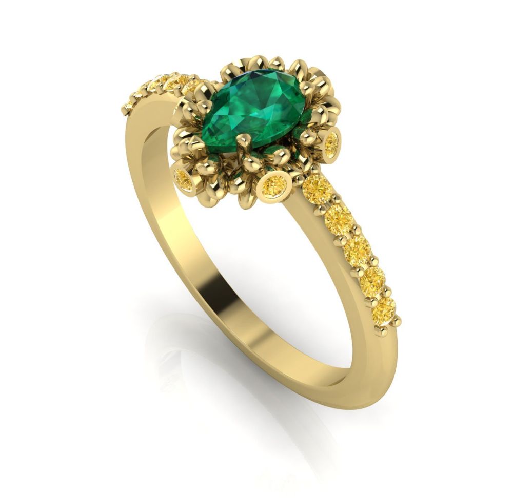 Garland: Emerald, Yellow Diamonds & Gold Ring