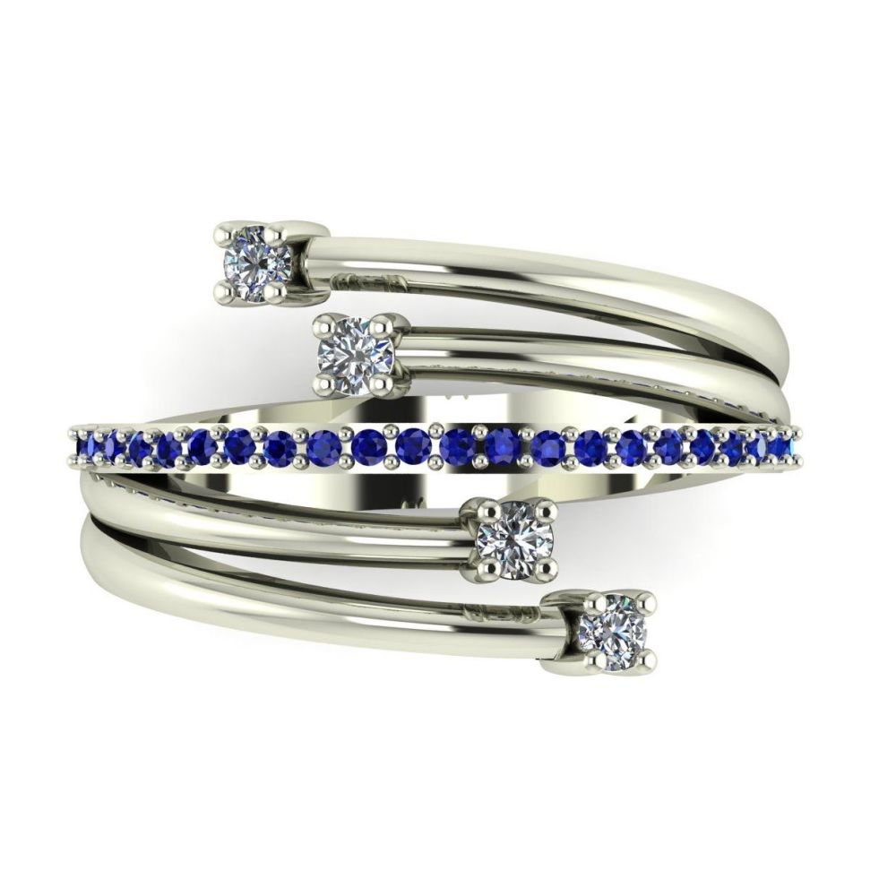 14k White Gold Sapphire and Diamond Braided Wide Band 