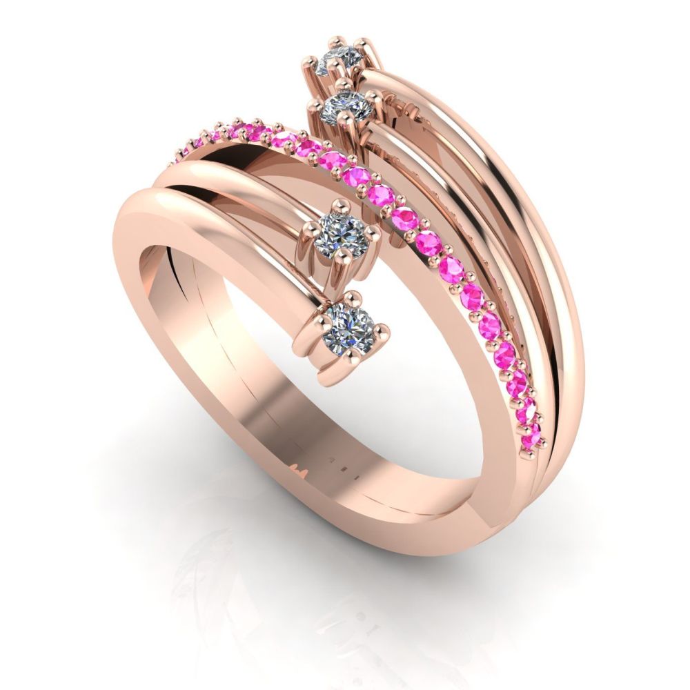 Rose Gold Strands Diamond  & Pink Sapphire Eternity Ring
