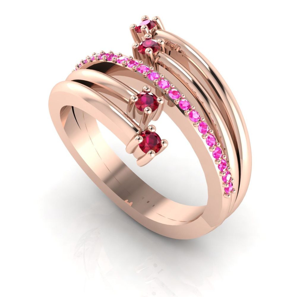 Rose Gold Strands Rubies & Pink Sapphire  Eternity Ring