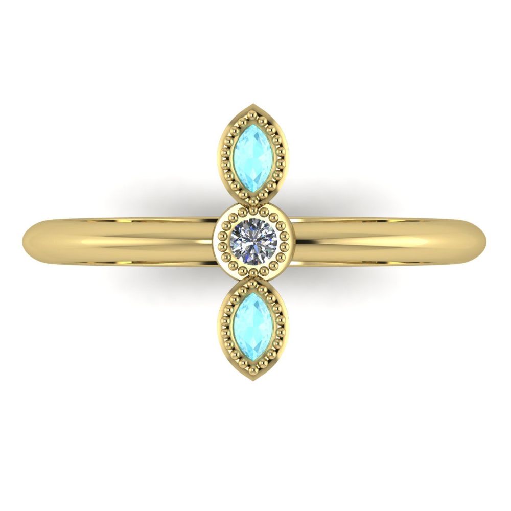 Astraea Trilogy - Aquamarine, Diamond & Yellow Gold Ring