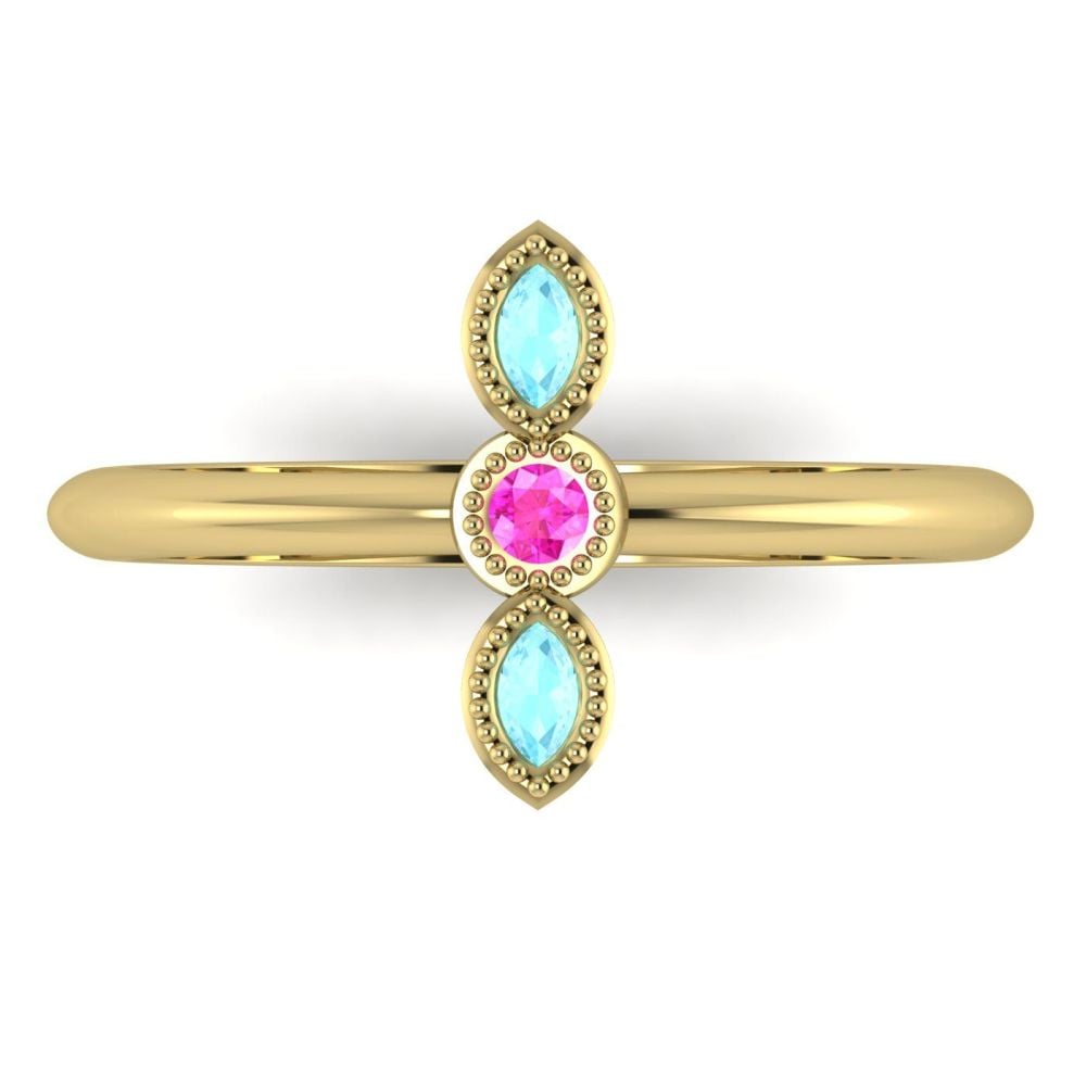 Astraea Trilogy - Aquamarine, Pink Sapphire & Yellow Gold Ring