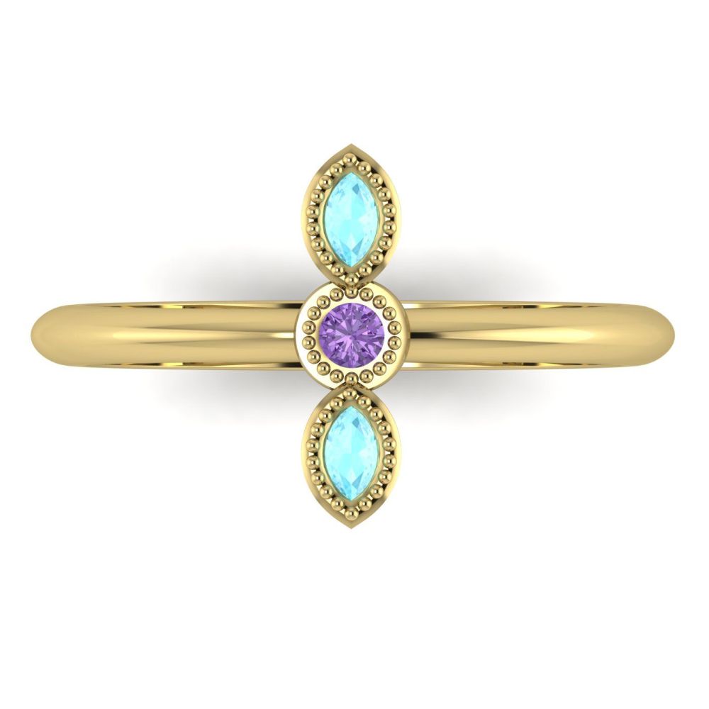 Astraea Trilogy - Aquamarine, Violet Sapphire & Yellow Gold Ring