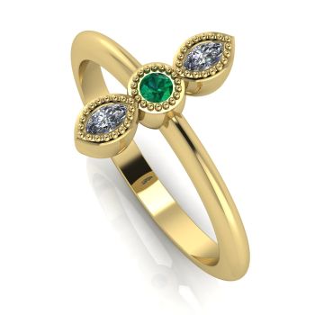 Astraea Trilogy - Emerald, Diamond & Yellow Gold Ring