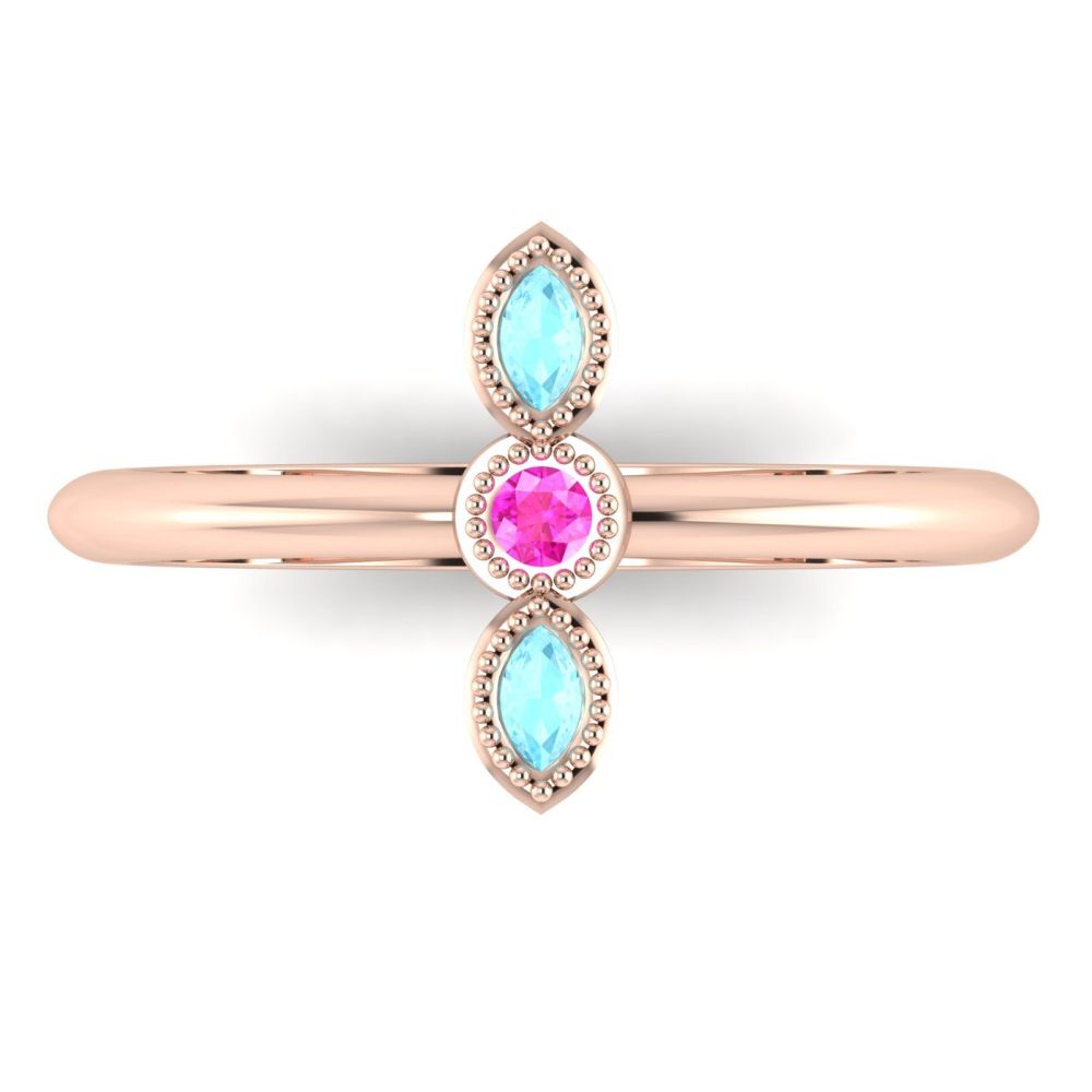 Astraea Trilogy - Aquamarine, Pink Sapphire & Rose Gold Ring