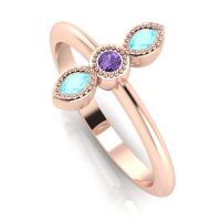 Astraea Trilogy - Aquamarine, Violet Sapphire & Rose Gold Ring