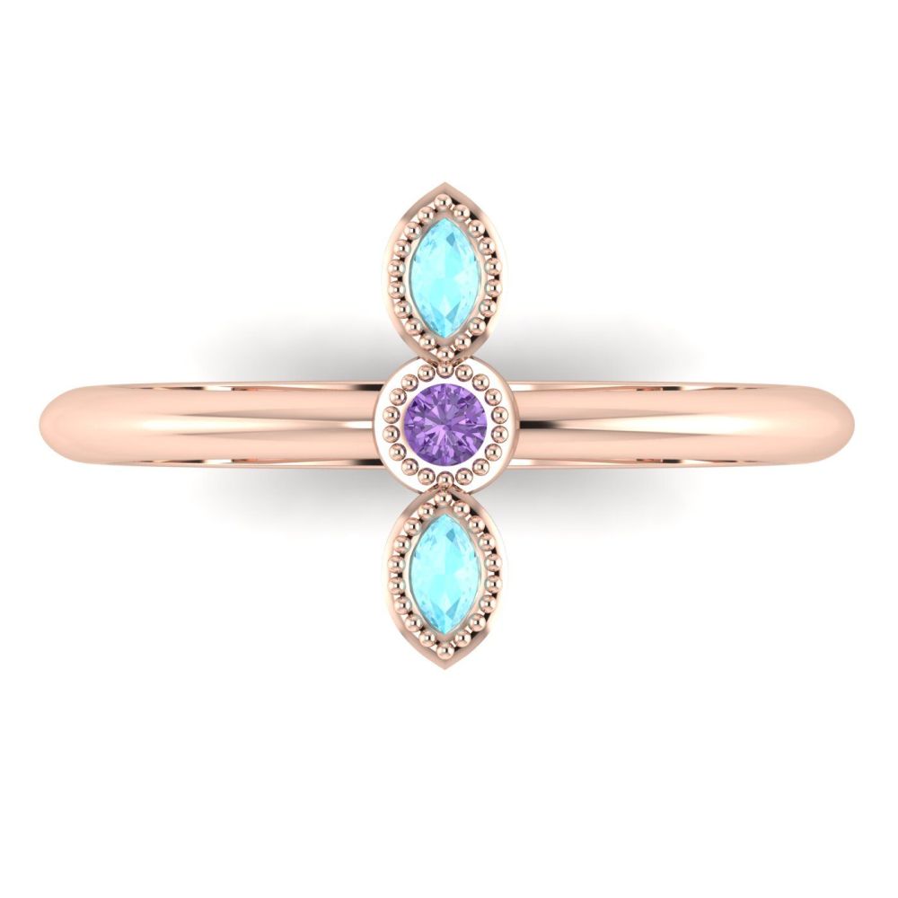 Astraea Trilogy - Aquamarine, Violet Sapphire & Rose Gold Ring