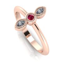 Astraea Trilogy - Diamond, Ruby & Rose Gold Ring