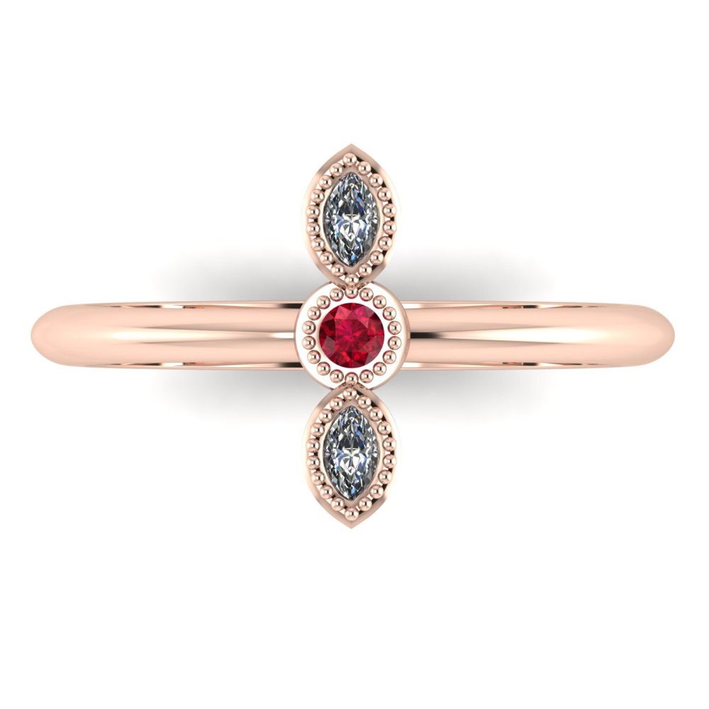 Astraea Trilogy - Diamond, Ruby & Rose Gold Ring