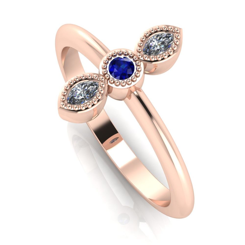 Astraea Trilogy - Diamond, Sapphire & Rose Gold Ring