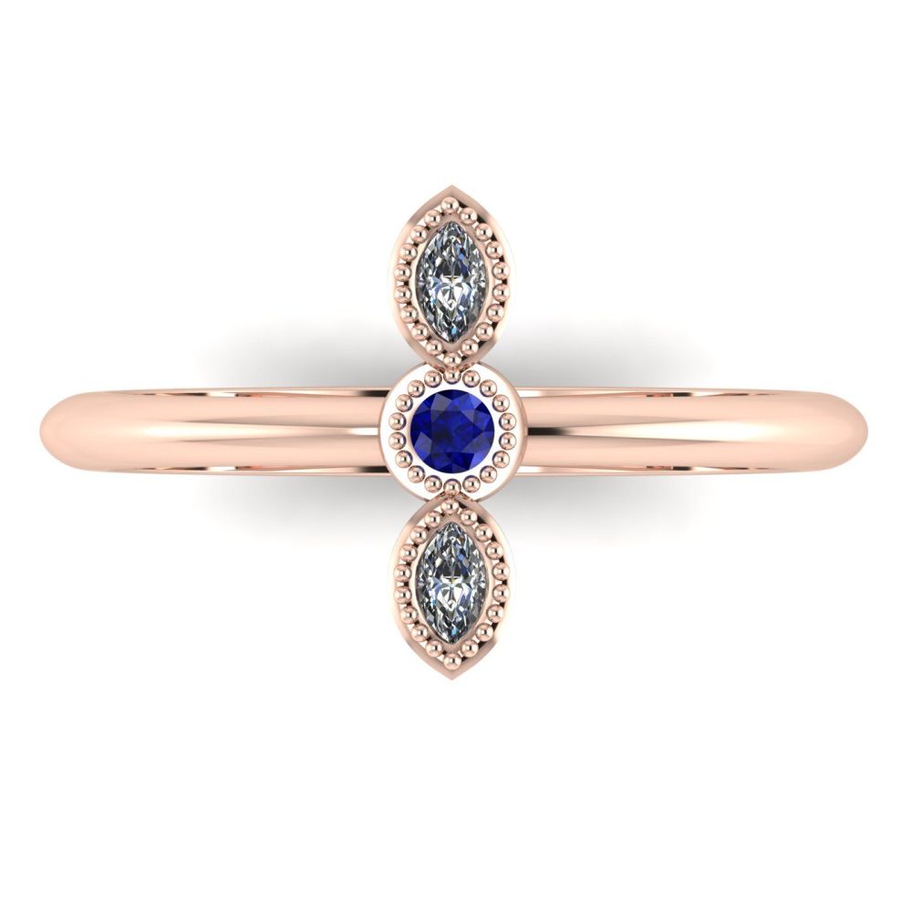 Astraea Trilogy - Diamond, Sapphire & Rose Gold Ring
