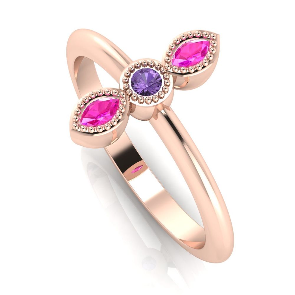 Astraea Trilogy - Pink, Violet Sapphire & Rose Gold Ring