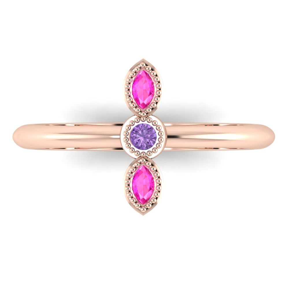 Astraea Trilogy - Pink & Violet Sapphire Set In Rose Gold Ring