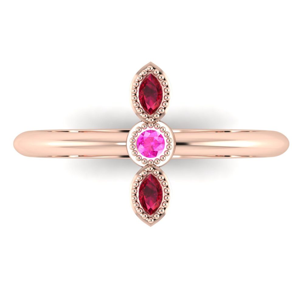 Astraea Trilogy - Ruby, Pink Sapphire & Rose Gold Ring