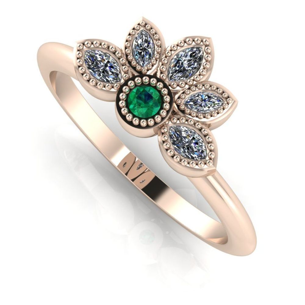 Astraea Liberty Emerald With Diamonds & Rose Gold Ring
