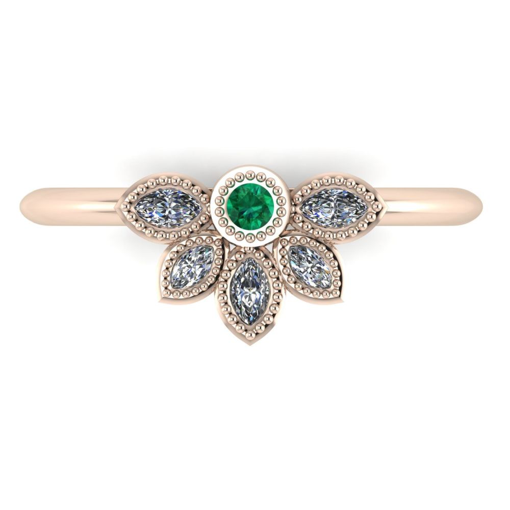 Astraea Liberty Emerald With Diamonds & Rose Gold Ring