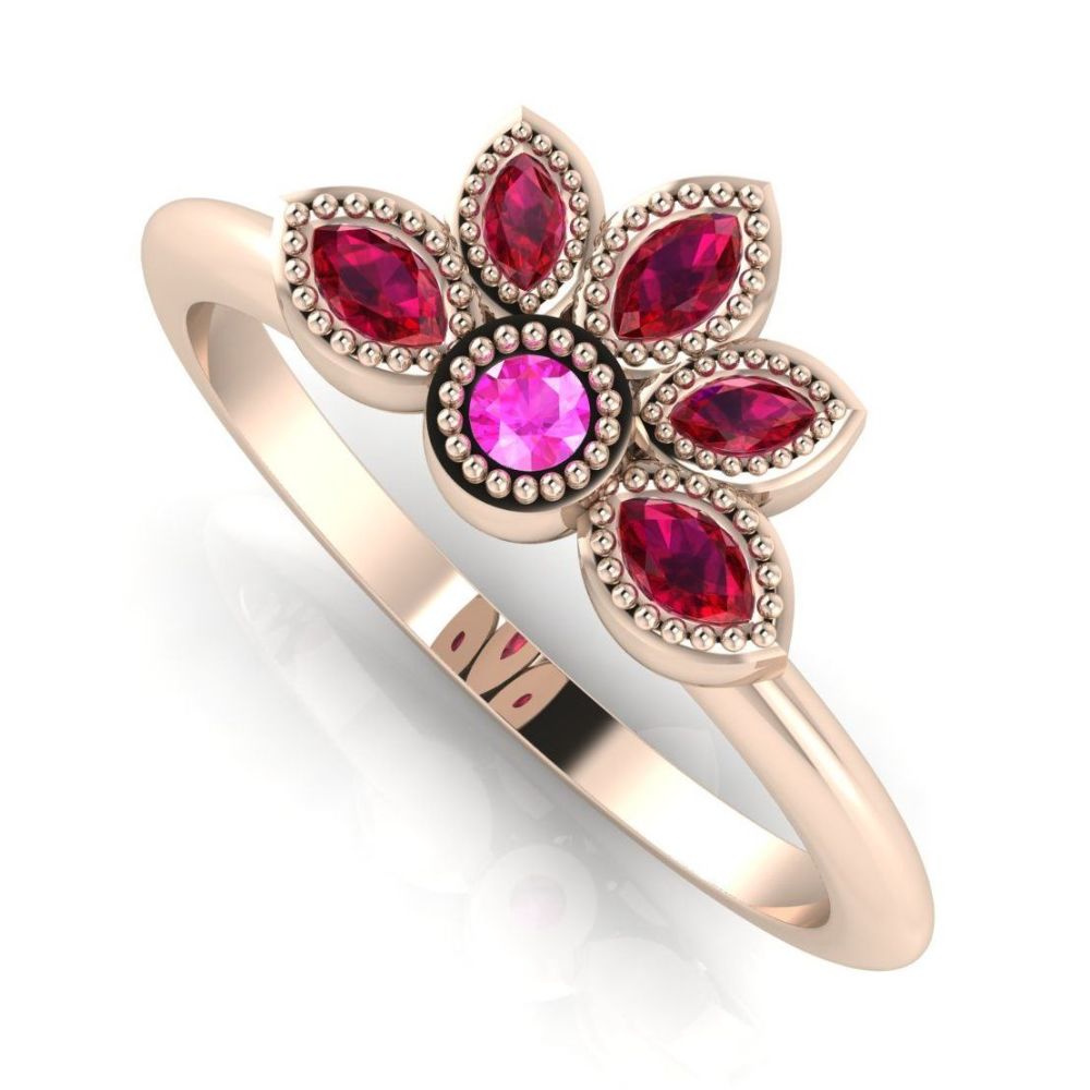 Astraea Liberty Pink Sapphire With Rubies & Rose Gold Ring